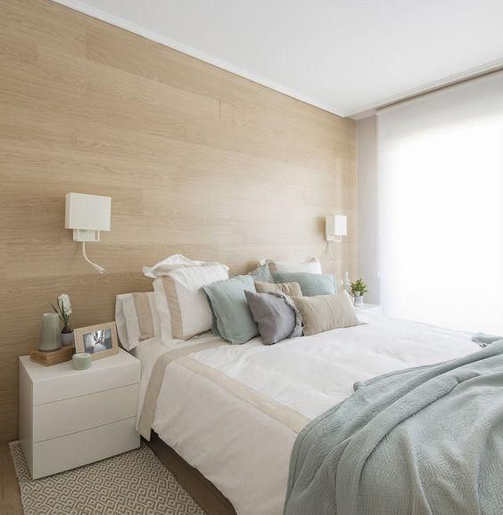 camera da letto pareti effetto legno