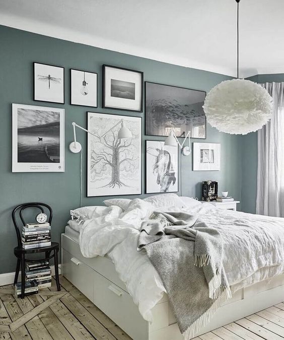 camera da letto pareti verde salvia